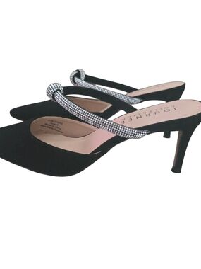 Journee Collection Black Mules with Rhinestone Knotted Straps